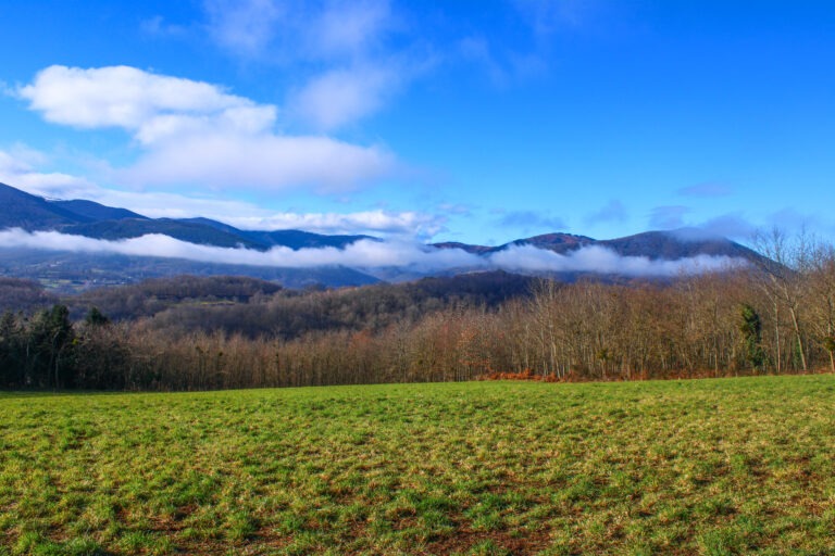 A mon départ sur le GRP Tour de la Barguillère, le massif de l'Arize est caché par quelques nuages.