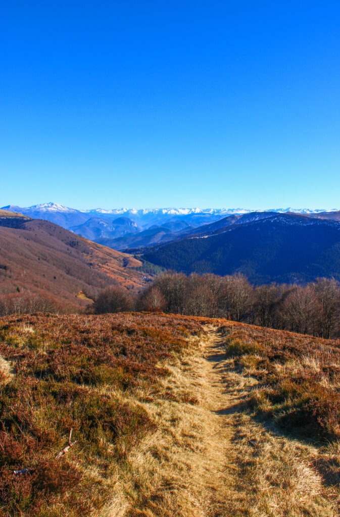 La vallée de Tarascon-sur-Ariège, le massif de Tabe et la Haute-Ariège : panorama vers l'est depuis le GRP Tour de la Barguillère
