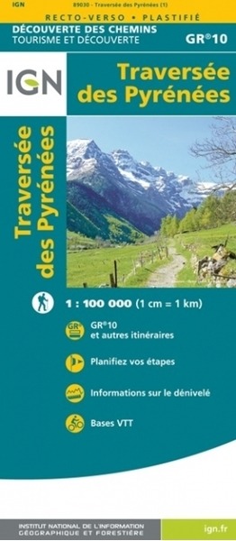 Carte du GR®10 grande traversée des Pyrénées à pied échelle 1:100000